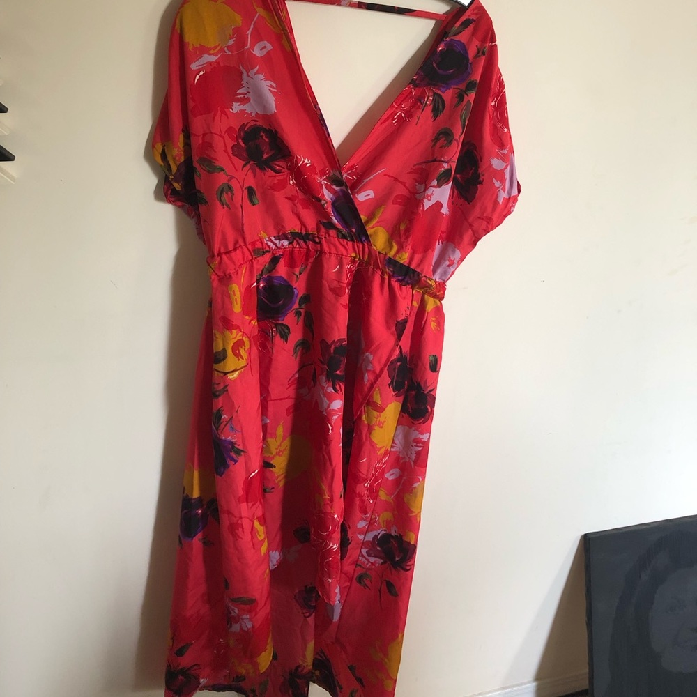 Tropical print faux wrap dress